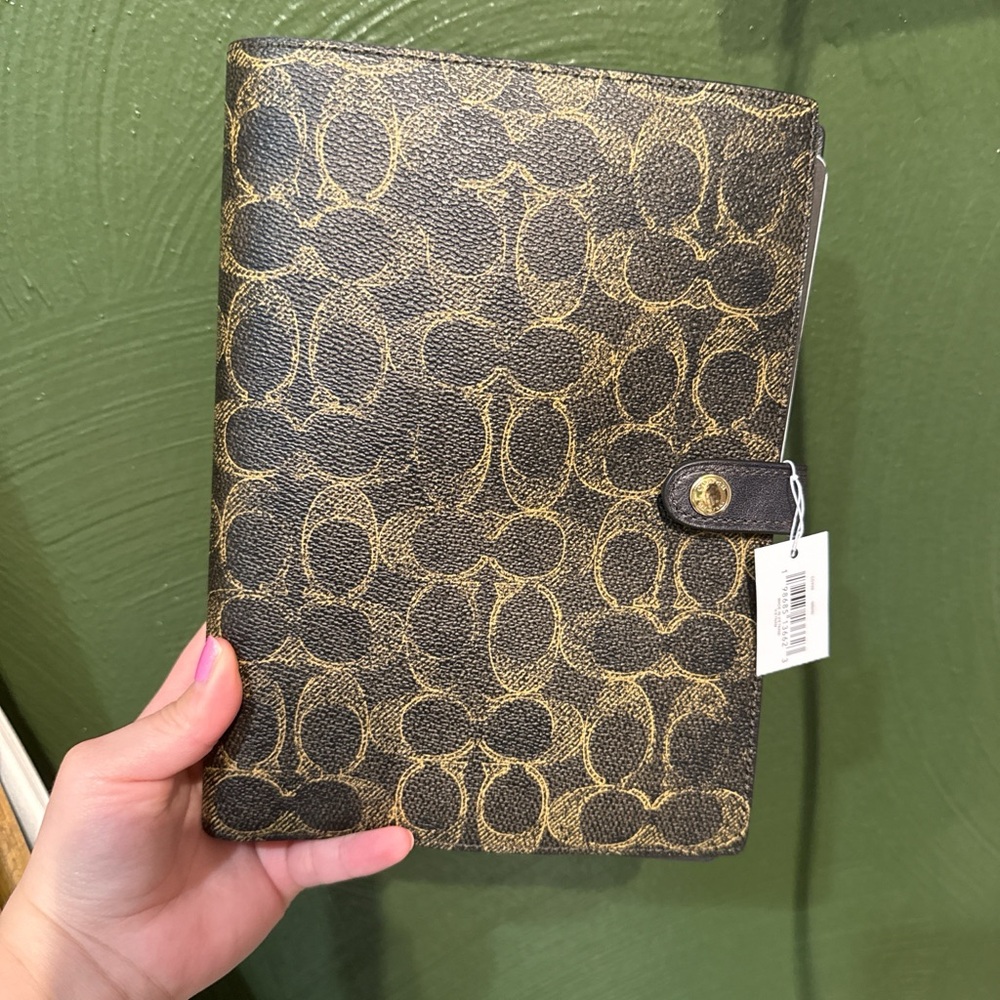 NWT Coach Brown Monogram Snap-Tab notebook